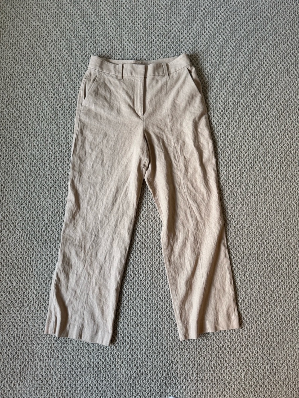 Ann Taylor Beige Straight-Leg Linen-Blend Pants